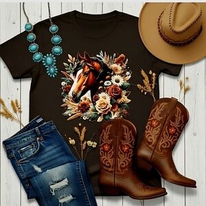 Horse Floral Graphic Tee | Western Cowgirl Shirt | Boho Equestrian Top | Country